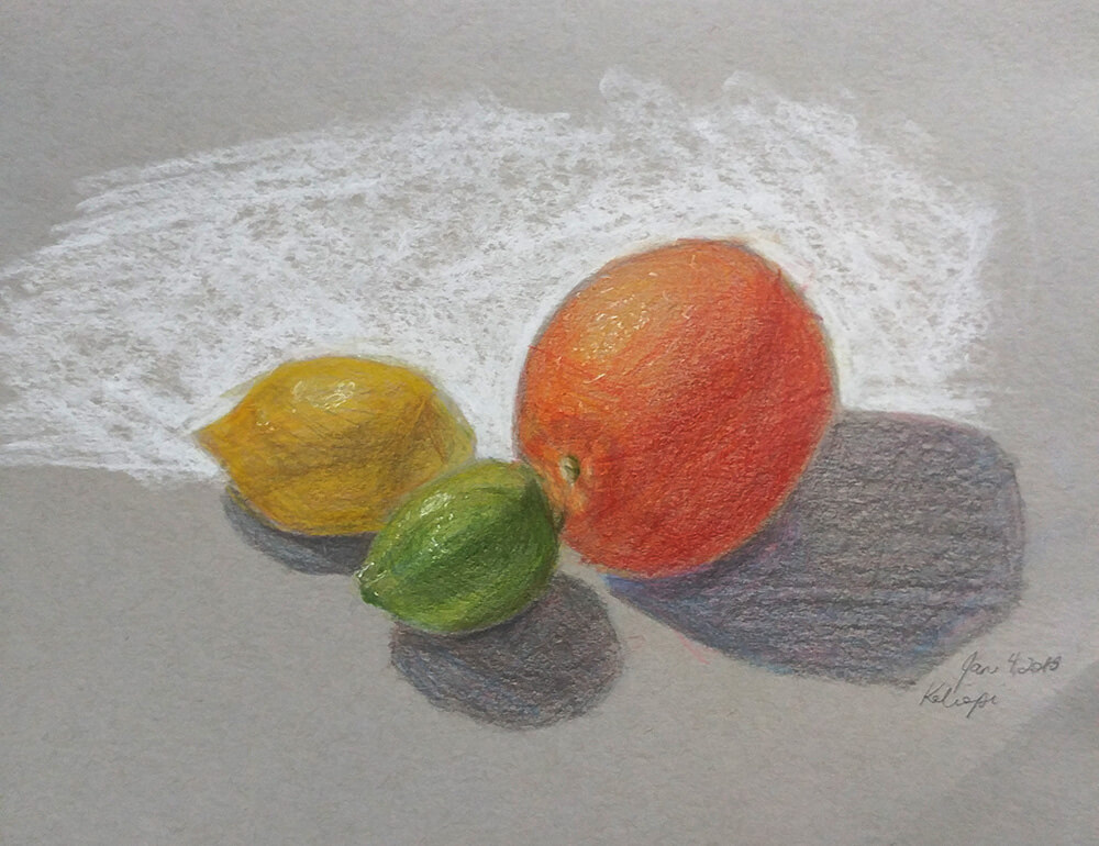 betvictro伟德体育用彩色铅笔画橘子、柠檬和酸橙