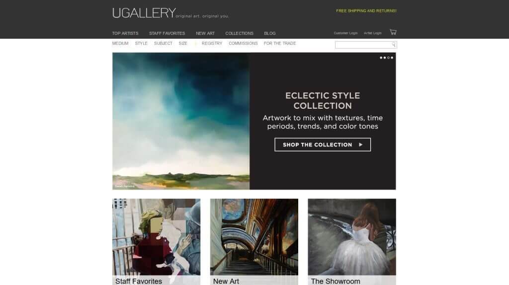 betvictro伟德体育出售艺术品的网上画廊“UGallery”的主页