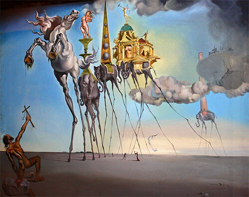 betvictro伟德体育萨尔瓦多·达利的一幅名为《圣安东尼的诱惑》的画，在超现实的梦境中展示了不可思议的高大大象