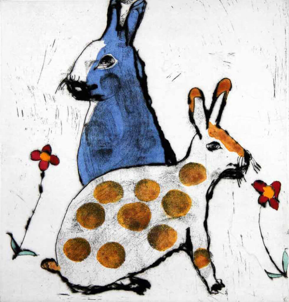 betvictro伟德体育限量版的蓝色兔子和橙色圆点兔子